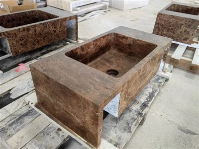 Lavabo rettangolare in marmo marrone